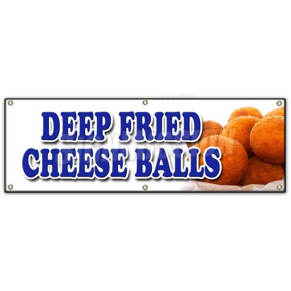 DEEP FRIED CHEESE BALLS BANNER SIGN beer battered on a stick cheddar